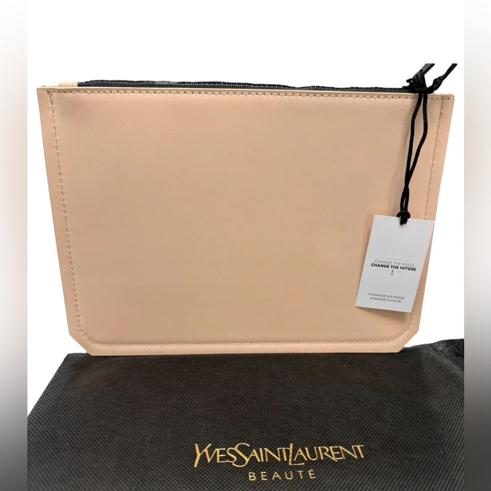 Yves Saint Laurent Beauté Pink Beige Zip Pouch with Dust Bag NWT